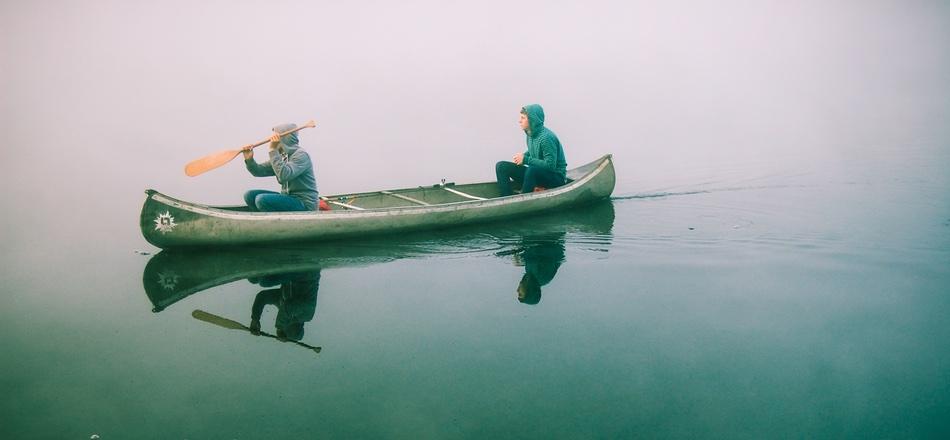 two men in a canoe
